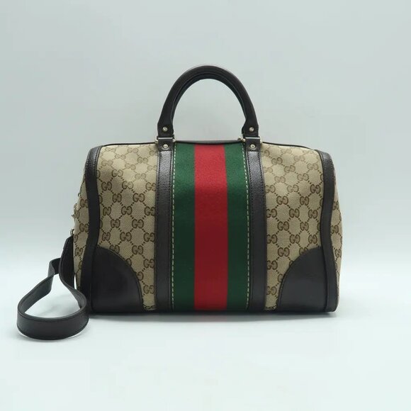GUCCI Boston Brown Cloth Satchel 818-040225 - Picture 2 of 12